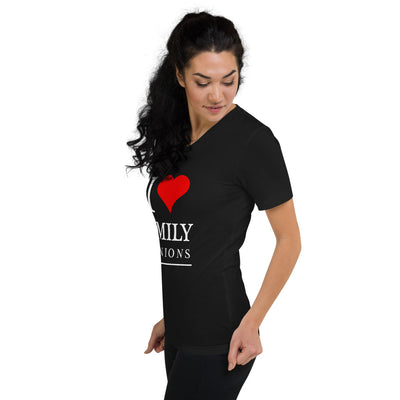 I Love Family White Unisex V-Neck T-Shirt