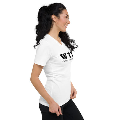 WTF Black Unisex V-Neck T-Shirt